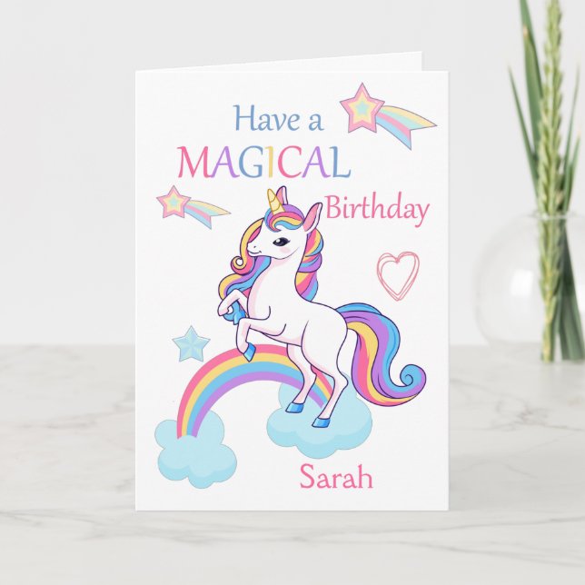 Unicorn Magic Birthday Rosa Kort (Framsida)