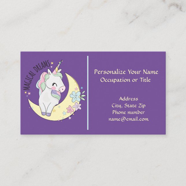 Unicorn Magic Dreams Cute Baby Pegasus Horse Visitkort (Framsida)