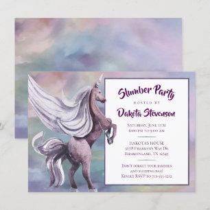 Unicorn Magic   Färgfläckig Pastel Sleepover Birth Inbjudningar