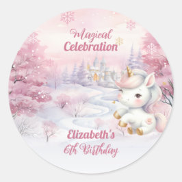 Unicorn Magic Firande 6e Födelsedagsfest Runt Klistermärke