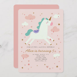 Unicorn Magic Födelsedagsfest Rosa Inbjudningar