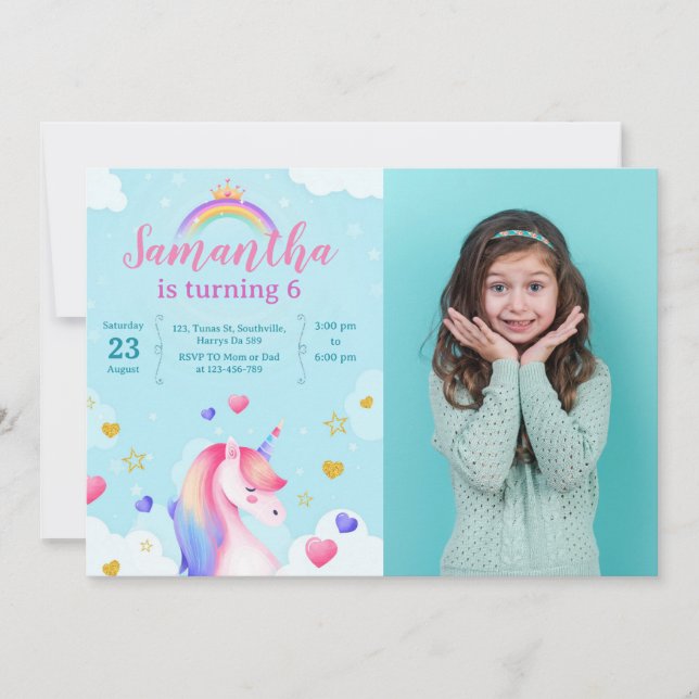 Unicorn Magic Girl Birthday Inbjudningar (Framsida)