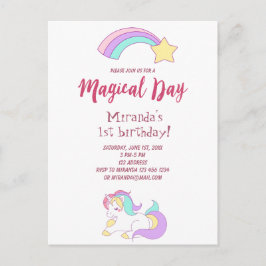 Unicorn Magic Girly 1:a födelsedamitbjudan Vykort