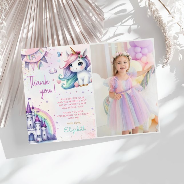 Unicorn Magic Rainbow Birthday Photo Tack Kort (Skapare uppladdad)