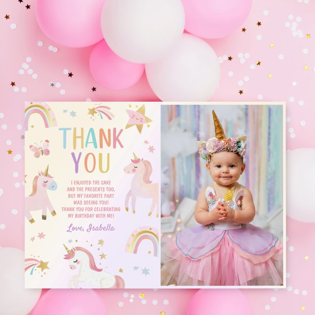 Unicorn Magic Rainbow Birthday Photo Tack Kort (Skapare uppladdad)