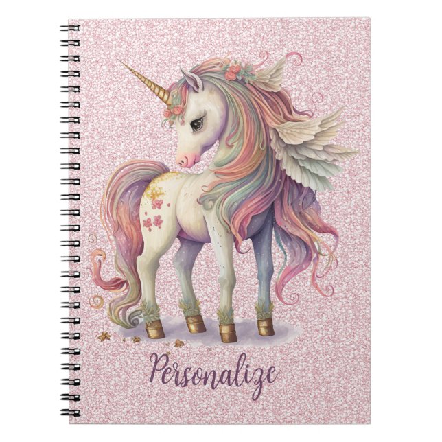 Unicorn Magic Rainbow Färg Rosa Glitter Anteckningsbok (Framsidan)