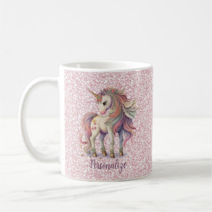 Unicorn Magic Rainbow Färg Rosa Glitter Kaffemugg