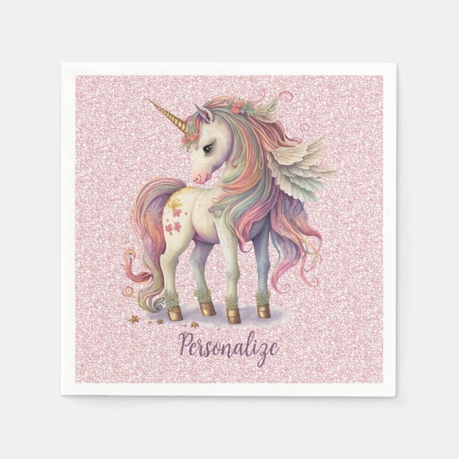Unicorn Magic Rainbow Färg Rosa Glitter Pappersservett (Framsidan)