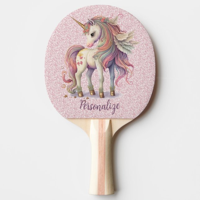 Unicorn Magic Rainbow Färg Rosa Glitter Pingisracket (Framsidan)