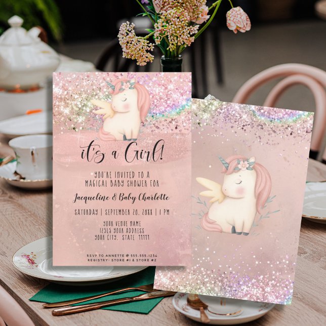 Unicorn Magic Rainbow Glitter Girl Baby Shower Inbjudningar (Skapare uppladdad)