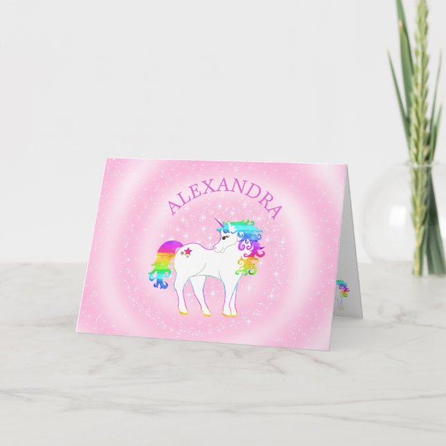 Unicorn Magic Rainbow Rosa and Cute Birthday Helgkort (Framsida)