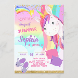 Unicorn Magic Sleepover Party Girl Birthday Inbjudningar