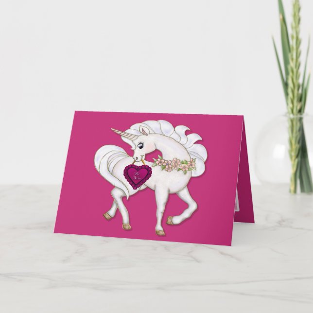 Unicorn Magic Valentine Önskemål Helgkort (Framsida)