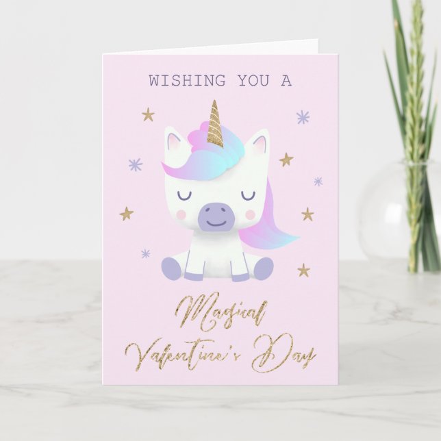 Unicorn Magic Valentines day Helgkort (Framsida)