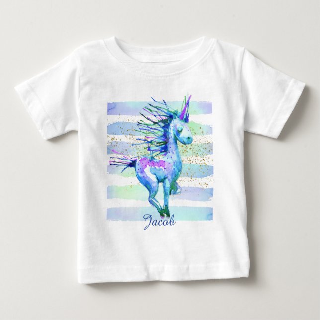 Unicorn Magic Watercolor Rand Blue Tee (Framsida)