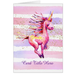 Unicorn Magic Watercolor Rand Rosa Hälsningskort
