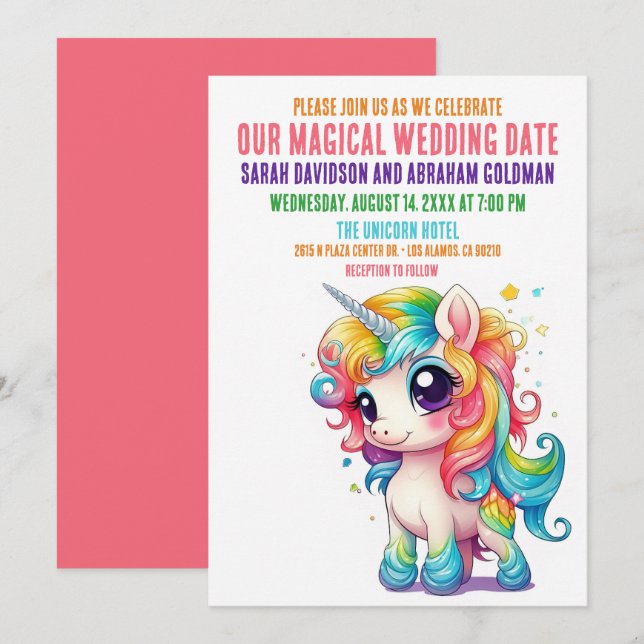 Unicorn Magic Whimsical Girly Wedding-inbjudan Inbjudningar (Fram/baksida)