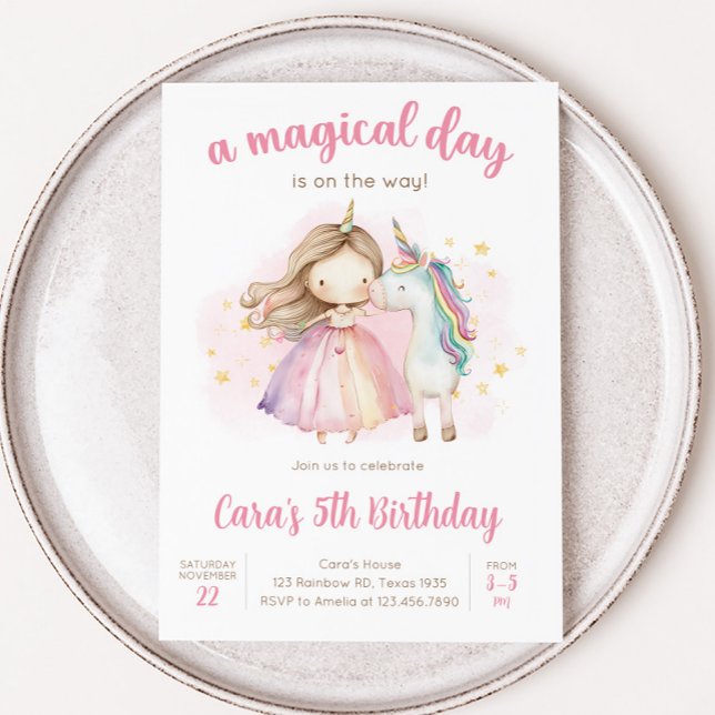 Unicorn Magical Day Birthday Party Inbjudningar (Unicorn Birthday Party Invitation)