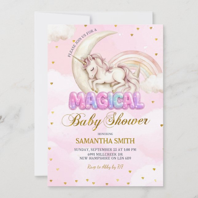 Unicorn Magical girl baby shower Inbjudningar (Framsida)