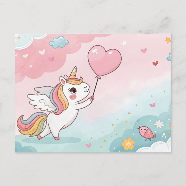 Unicorn Magical Heart Day Vykort (Framsida)