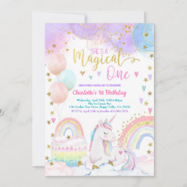Unicorn Magical One Girl 1st Birthday Party Pastel Inbjudningar