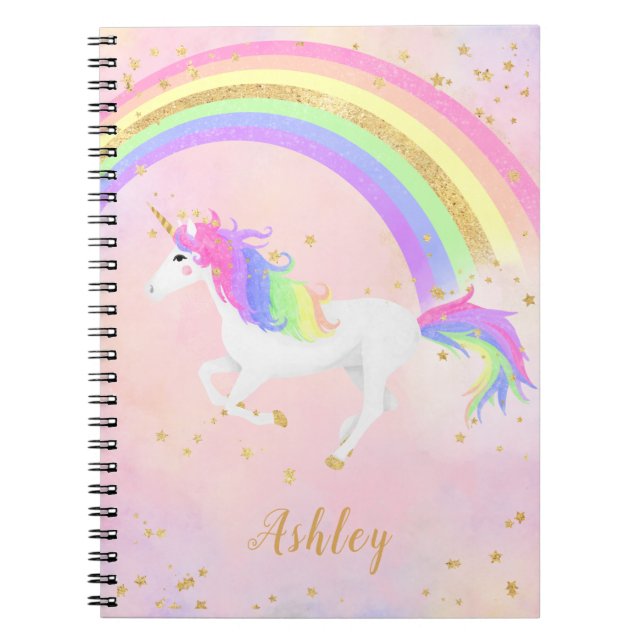 Unicorn | Magisk Rosa och Guld Rainbow Anteckningsbok (Framsidan)