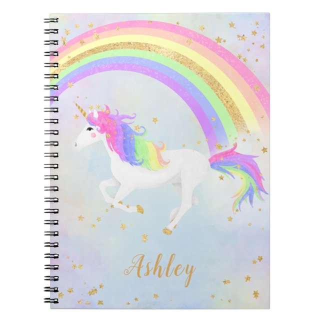 Unicorn | Magiskt blått och Guld regnbåge Anteckningsbok (Framsidan)