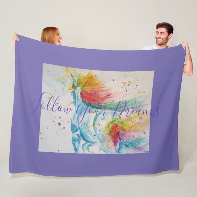 Unicorn-målning enligt din drömmur Fleece Blanket (På plats)