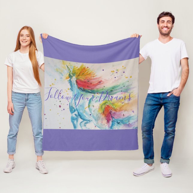 Unicorn-målning enligt din drömmur Fleece Blanket (På plats)