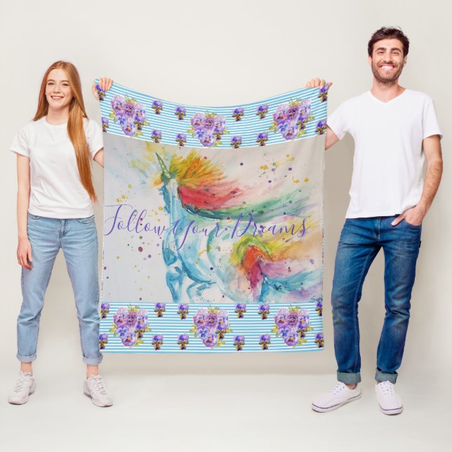 Unicorn-målning enligt din drömmur Fleece Blanket (På plats)