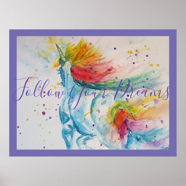 Unicorn-målning enligt Dreams Watercolor Poster (Framsidan)
