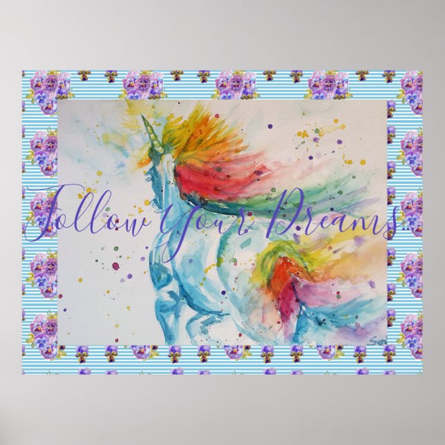 Unicorn-målning enligt Dreams Watercolor Poster (Framsidan)
