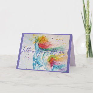 Unicorn-målning Följ dina drömmar-födelsedagskort Kort
