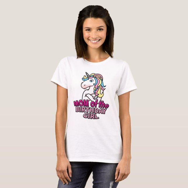 Unicorn Mamma i Birthday Girl T-shirt (Hel framsida)