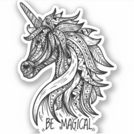 Unicorn Mandala Henna Doodle Black White Coola Klistermärken