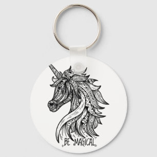 Unicorn Mandala Henna Doodle Black White Coola Nyckelring