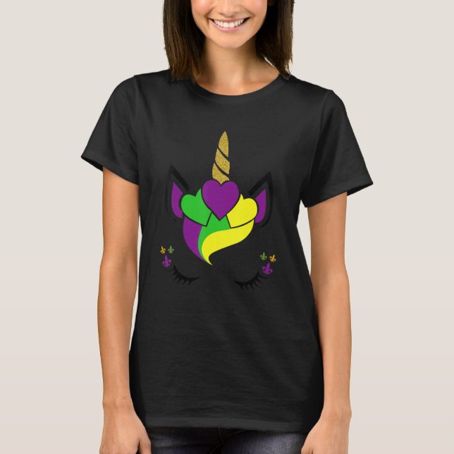 Unicorn Mardi Gras Carnival Party Girls Women Kids T Shirt (Framsida)