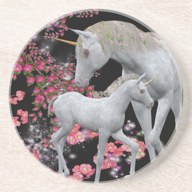Unicorn Mare and Foal Fantasy Drink Underlägg (Framsidan)