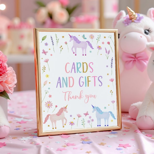 Unicorn Meadow Blommigt Cards & Gifts Party-tecken Poster (Skapare uppladdad)