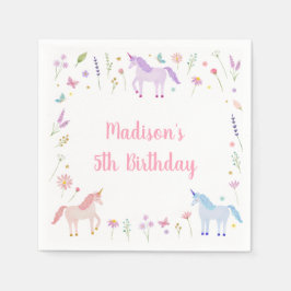 Unicorn Meadow Pastel Pink Gold Birthday Pappersservett