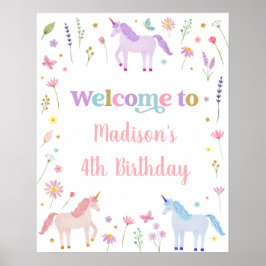 Unicorn Meadow Pastel Rosa Guld Birthday Poster