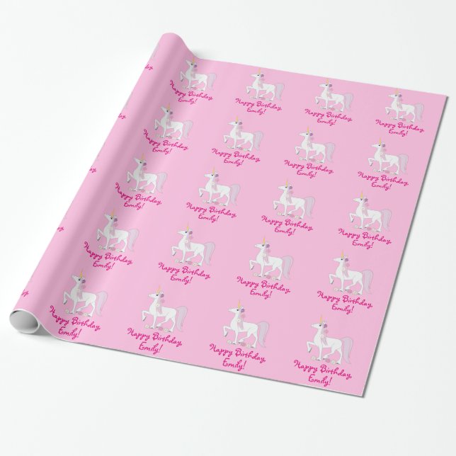 Unicorn med anpassade för daisyfödelsedagnamn presentpapper (Utrullad)