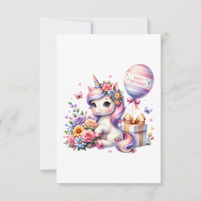 Unicorn med ballonger från födelsedagsdesign (Framsida)