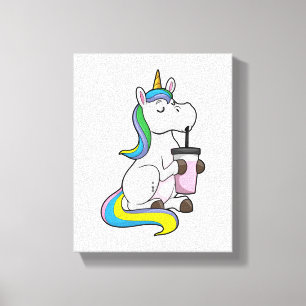 Unicorn med Bubble Tea Canvastryck