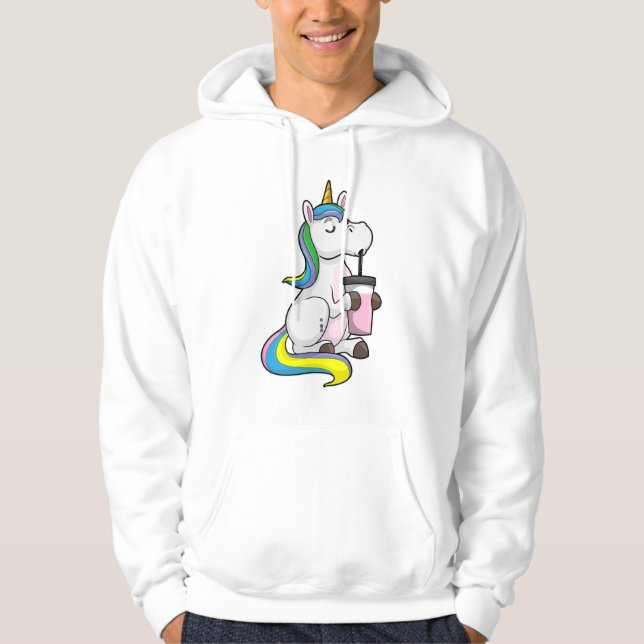 Unicorn med Bubble Tea Hoodie (Framsida)