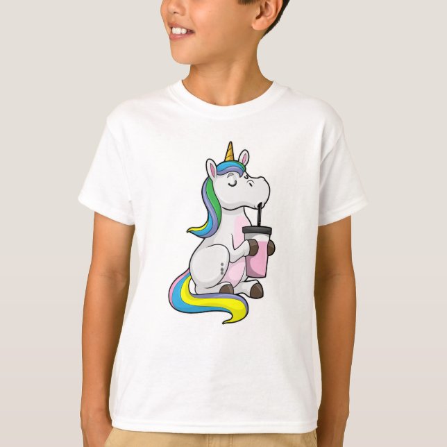 Unicorn med Bubble Tea T Shirt (Framsida)