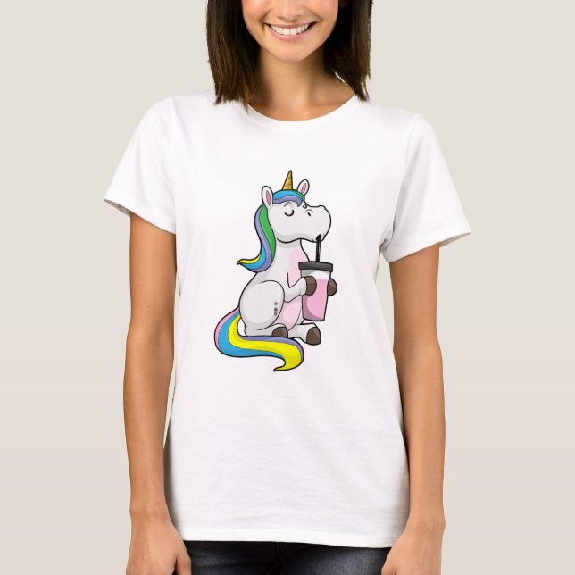Unicorn med Bubble Tea T Shirt (Framsida)