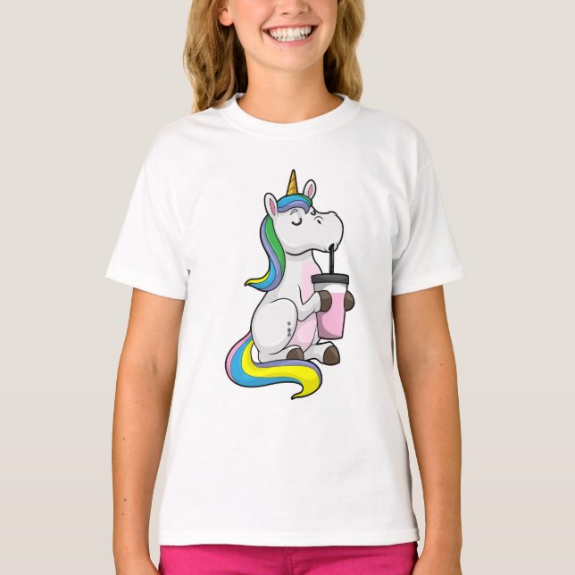 Unicorn med Bubble Tea T Shirt (Framsida)