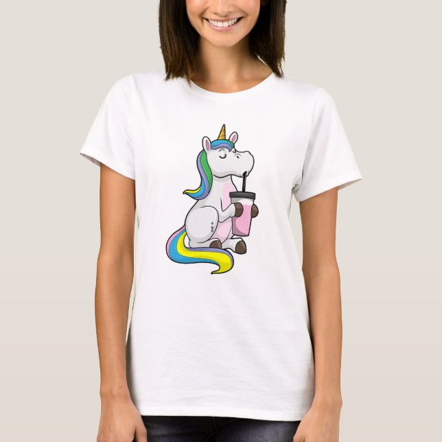 Unicorn med Bubble Tea T Shirt (Framsida)