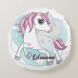 Unicorn med Butterfly Vinge Rund Kudde